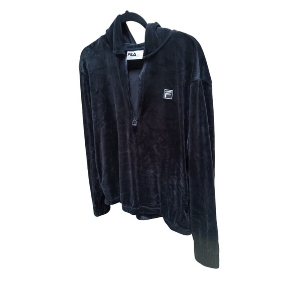 Fila Women Velour 1/2 Zip Hooded Sweater Elastic waistband Black size XL - Picture 4 of 6